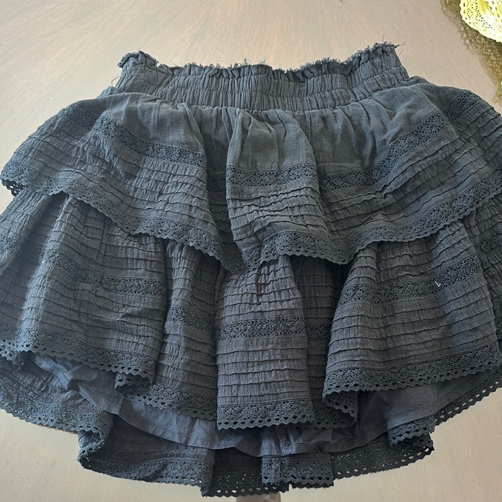 Aerie Black Bubble Mini Skirt with Ruffled Tiers